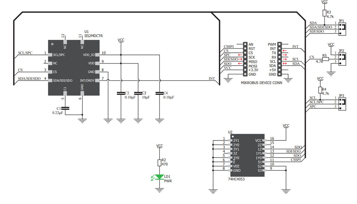 Schematic - Mikroe MIKROE-3197 3D HALL 5 Click